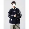Chaqueta Estilo Universitario Americano para Hombre Otoño e Invierno Color de Contraste Empalme Tendencia Versátil Juventud Estudiante Chaqueta Rayada Uniforme de Béisbol