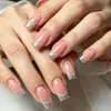 Modelo Más Vendido de Comercio Exterior: Uñas Postizas Rectangulares de Longitud Media para Arte de Uñas de 24 Piezas con Bordes Blancos, Polvo Brillante, Rosa Nude Francés, Suaves y Lujosas, Venta al por Mayor