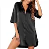 Camisa Sexy de Color Sólido Satén Sedoso Estilo Europeo y Americano Más Vendida Transfronteriza, Ropa de Dormir Cómoda y Amigable con la Piel para Mujer, Estilo Largo