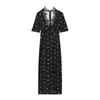 Vestido Ajustado Sexy de Encaje con Mangas Abullonadas, Cuello en V Hueco, Cintura Alta, Adelgazante, Estilo Europeo y Americano, Nuevo Otoño 2025