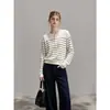 Suéter de punto a rayas de manga larga estilo francés para mujer, una capa interior elegante y única para primavera y otoño, un top de jersey