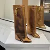 Botas de Falda de Punta Fina Stiletto de Metal con Hebilla de Metal de Gama Alta Europeas y Americanas con Tacones Altos de Pedrería Moda Botas Altas para Mujer