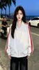 Sudadera cárdigan con cremallera y cuello alto de tres rayas a la moda estilo coreano, chaqueta deportiva de algodón personalizada a rayas de ajuste holgado para pareja