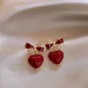 Pendientes de Corazón de Melocotón con Lazo para Mujer Nicho Lujo Ligero Elegantes Pendientes Rojos Nuevos 2024 Explosiones Únicos Delicados Pendientes