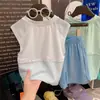 Conjunto de Verão com Toque Gelado para Meninos e Meninas, Peça Dupla Casual Fina de Regata, Shorts Infantil de Secagem Rápida, Roupa Esportiva sem Mangas