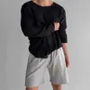 Camiseta de punto ligera y transpirable de manga larga para hombre, para primavera y otoño, con cuello grande, estilo americano, corte casual y holgado, protección solar