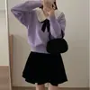 Suéter de Gola Alta com Laço Estilo Boneca Francesa Feminino Outono Inverno Novo Coreano Macio Cera Suave Versátil Suéter Top