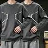 [Compra uno y llévate otro gratis] Camiseta de manga larga fina de otoño para hombre, elástica, corte holgado, informal moderna con cuello redondo, camiseta básica