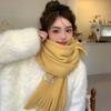 Bufanda de Invierno Otoñal de Color Puro Estilo Coreano para Mujer 2024 Flecos Forro Polar Engrosamiento Moda Versátil Estudiante Bufanda Cálida Pareja