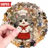 Novo conjunto de adesivos transfronteiriço com 50 peças em formato de gato de desenho animado fofo, decoração criativa de bordado para planners, adesivos transparentes PET