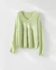 Suéter de punto de cuello en V para mujer, de cachemir cepillado de peso pesado, 28 hilos, lana, seda de morera, suéter pullover de color sólido para otoño/invierno 26