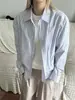 Camisa a rayas azul y blanco, fluida e intelectual, diseño holgado tipo chaqueta, top de alta gama, moderno