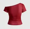 Nueva Moda Vintage Personalidad Tendencia Ropa para Mujer Transfronteriza Ajuste Delgado Estampado Remache Moda Top de un Hombro Venta al por Mayor para Chicas Calientes