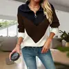 Suéter de Punto Casual para Mujer Xinshangyu, Venta Caliente Transfronteriza, Otoño e Invierno, Solapa, Cremallera, Bloques de Color, Manga Larga, Cuello en V.