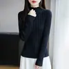 Camada Base de Algodão Puro Tricotado com Gola Alta Meia-Calça Costurada Estilo Coreano Novo Modelo de Primavera Elegante Slim Fit Suéter Interno Quente para Mulheres