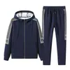 Conjunto Deportivo Casual de Dos Piezas para Hombre Talla Grande de Primavera y Otoño, Sudadera con Capucha, Conjunto de Cárdigan Moderno, Estampado al por Mayor