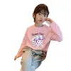 Camiseta de Manga Larga de Algodón Puro con Estampado de Dibujos Animados para Niñas Estilo Coreano Moderna Holgada Moda para Bebé Camiseta Base Trendy