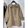 Trench Coat Cinza para Mulheres, Comprimento Médio, Novo Estilo Coreano Primavera e Outono 2025 Casual Soltinho Super Estiloso