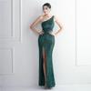 19102 # Novo frisado de um ombro socialite Leng Yan banquete dividir longo lantejoulas apartamentos rainha jantar vestido rabo de peixe