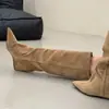 Botas Largas de Estilo Retro Francés con Tacón Oculto Apilado, Punta Fina y Gamuza para Mujer, Versátiles para Otoño e Invierno, de Caña Ancha tipo Caballero