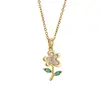 Moda Titanio Acero Hoja Verde Concha Flor Luz Lujo Elegante Hermoso Diamante Collar Mujer Todo-partido Cadena Clavícula Cadena de Titanio Acero