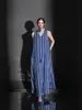 Nuevo Vestido Largo de Algodón y Lino Rayado sin Mangas con Escote en V y Tirantes, Estilo Commuter, Vestido de Falda Evasé Moderno y Elegante, Primavera y Verano 2026