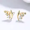 Brincos de Prata 925 Lírio do Vale Studs de Orelha Luxo Leve Brincos de Alta Qualidade para Mulheres Joias de Zircônia Transfronteiriça Studs de Cartilagem de Orelha com Design de Nicho