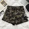 Moda Girl Picante Estilo Americano Versátil Cordão Cintura Elástica Emagrecimento Shorts Camuflados Calças Wide-Leg Calças Casuais Hot Pants de Cintura Alta para Mulheres