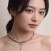 Broche de Seguridad con Candado Cruzado Completamente Diamantado Collar de Perlas de Nácar Cadena para Clavícula para Mujer Estilo Nuevo Perla de Concha