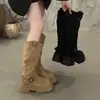 Hebilla de cinturón retro, botas de motociclista para mujer, nuevo estilo otoño 2026, suela gruesa, tacón grueso, botas altas, adelgazantes y que aumentan la altura, botas de jinete