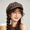 Nuevo sombrero octogonal a rayas vintage para mujer, estilo artístico de otoño e invierno, adelgazante, gorra versátil y moderna