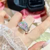 Anel Aberto de Alto Padrão para Mulheres, Octogonal, Corte Rosa, Corte Millennium, Pedra Preciosa Tricolor, Radiante, Alto Quilate, Totalmente Diamantado