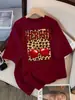 Estampado de Leopardo Cereza Diseño Creativo Camiseta para Mujer Algodón Camiseta Casual Verano Cuello Redondo Streetwear Suave Oversize Manga Corta