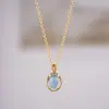 Collar Colgante Ovalado Azul Claro de Plata de Ley S925 para Mujer, Cadena de Clavícula Versátil Elegante Estilo Hada Francesa Retro Lujo Ligero