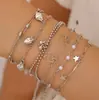 Conjunto de Pulseras Apilables de Múltiples Piezas con Borlas de Forma de Corazón de Moda Simple de Alta Venta Transfronteriza Joyería de Mano Geométrica Versátil para Mujeres
