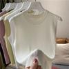 Chaleco de Punto sin Mangas Ajustado para Mujer, Versátil como Capa Interior o Exterior, Seda de Hielo, Cuello Redondo, Diseño de Canalé