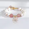 Pulseira de Pérola de Água Doce Alienígena Feminina Estilo Ins Simples Elegante Pingente Flor de Gelo Pulseira de Cristal Morango Pulseira para Namorada Irmãs
