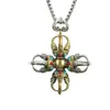 Colgante de Collar Vajra Cruzado Estilo Étnico Colgante Unisex Incrustado con Piedras Preciosas Colgante de Campana Vajra Accesorio Personalizado