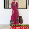 2026 Em Estoque Algodão e Linho Estampado Tamanho Plus Manga Longa com Bolsos Simples Solta Artística Casual Vestido Camisa Longo
