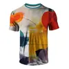 Camiseta Casual Masculina de Manga Curta com Estampa Digital Abstrata Nova 2025 Novo Tecido Leve Respirável de Verão