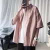 Camisa de color liso para hombre estilo coreano moderna de verano nueva de manga corta holgada talla grande fina chaqueta de camisa deportiva