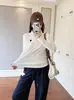 Blusa Feminina Manga Longa com Zíper Meio e Padrão Espinha de Peixe Emagrecedor