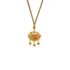 Collar Antiguo de Vietnam Fa Arena Dorada Aceite Goteando Cuadros Loto Campana Árbol Ping An Colgante Retro Antiguo Primera Joyería