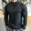 Talla Extra Grande 150 kg Ropa Deportiva de Manga Larga de Secado Rápido para Pareja para Hombres y Mujeres, Ropa de Fitness Ajustada, Camiseta de Entrenamiento de Media Cremallera para Primavera y Verano