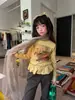 Hua Yu Xun Meninas 2026 Estilo Outono Versão Coreana Renda Desenho Top Flare Infantil Estampa Retrô Solto Elegante Manga Longa