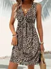 2025 Primavera y Verano Ropa Nueva Transfronteriza Europea y Americana Amazon Estación Independiente Vestido de Mujer con Estampado de Leopardo Twist para Mujer