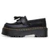 Mocasines Negros con Borlas Crazy Horse para Mujer, Zapatos de Cuero Genuino de Caña Baja, Cuero de Primera Capa, Estilo Británico, Zapatos Casuales de Plataforma de Suela Gruesa a la Moda