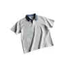 Cuello de Camisa Azul con Polo de Manga Corta Falso de Dos Piezas para Hombre, Estilo Universitario Retro Americano de Verano, Holgado de Media Manga