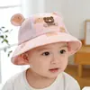 Chapéu de Pescador de Verão Infantil Fofo com Orelhas de Urso, Proteção Solar, Chapéu Bucket de Malha Respirável, Chapéu de Viagem para Meninos e Meninas