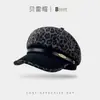 Gorra Octogonal de Lana con Patrón Estilo Tweed para Mujer Gorra de Boina Invierno Cuero PU Retro Elegante de Moda Pico de Pato Boinas